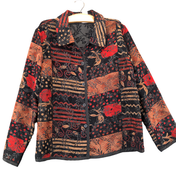 Coldwater Creek Womens Button-Up Patchwork Tapestry Jacket Multi Floral Large - Picture 1 of 11